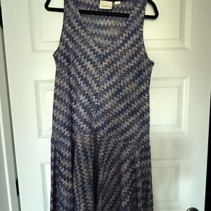 Maeve Blue and Gray Chevron Midi Sundress